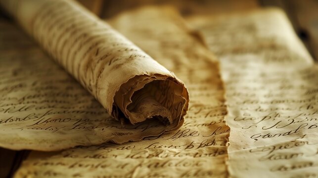 Old handwritten manuscript parchment ancient biblical prophets scroll Generative AI Illustration