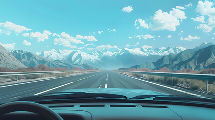 Male hands of car driver on steering wheel. Road trip, driving on highway road