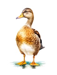 Watercolor illustration of a female mallard duck isolated on white background.