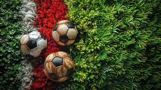 Soccer ball on green grass background. Top view, copy space, Poland league.