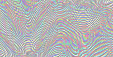 Glitch pattern background with fluid holographic colors and geometric patterns. Abstract digital art with flowing distorted lines and pixel noise. Modern design concept with fluid iridescent colors.