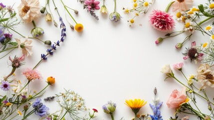 Naklejka na ściany i meble wild flowers on a white background with space for text.