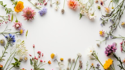 Fototapeta na wymiar wild flowers on a white background with space for text.