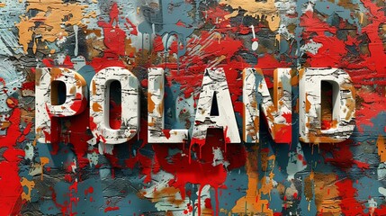 The word  Poland painted on an abstract background.