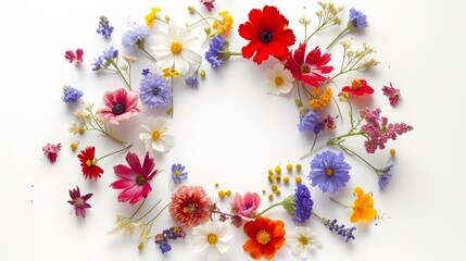 wreath of flowers on a white background.