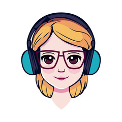 Girl with glasses and headphones. Vector illustration