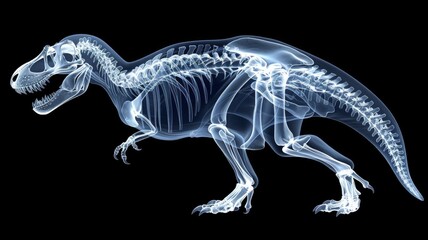 Tyrannosaurus Rex Skeleton in X-ray Photography, Gradient Colors, Black Background