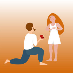 the man proposes and gives a ring. vector illustration in cartoon style