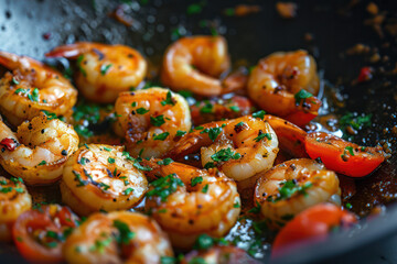Delicious Garlic Butter Shrimp Meal on a Fresh Mediterranean Plate