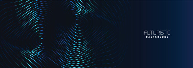 background in futuristic data technology. Halftone waves with dots. flowing dots on a dark blue backdrop. Particles of digital waves in abstraction. Background for an abstract halftone illustration