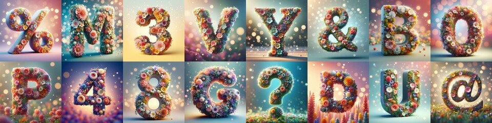 Spring flowers 3D Lettering Typeface. AI generated illustration