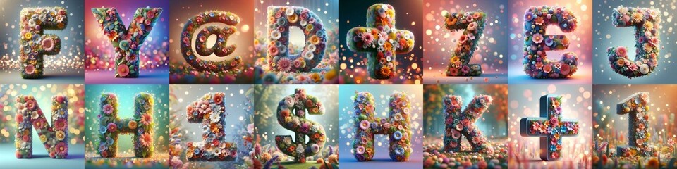 Spring flowers 3D Lettering Typeface. AI generated illustration