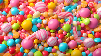 Fototapeta na wymiar Colorful candies and various delicious candies background wallpaper