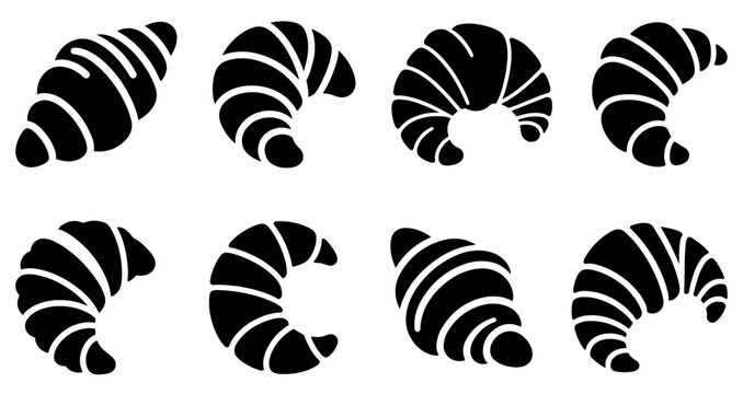 Croissant icon. Set of croissant icons. Black croissant silhouette isolated on white