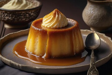 Baked butterscotch pudding with cremefraiche