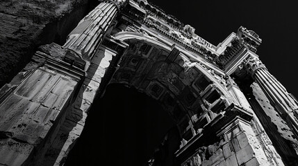 Black and white photo of the Arch of Constantine.