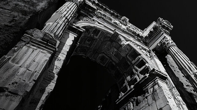 Black and white photo of the Arch of Constantine.