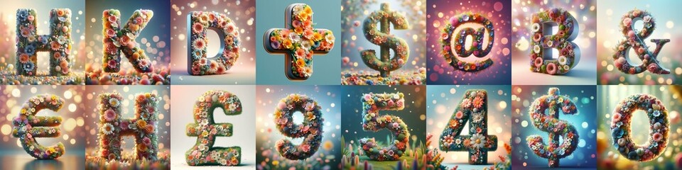 Spring flowers 3D Lettering Typeface. AI generated illustration