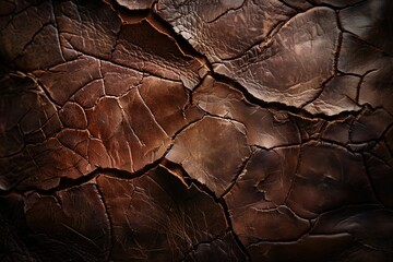 The texture of cracked brown tanned leather - obrazy, fototapety, plakaty