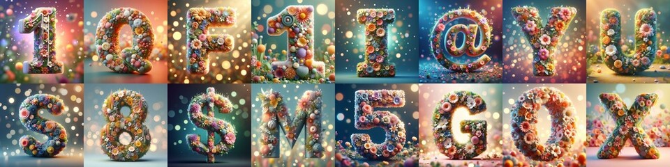 Spring flowers 3D Lettering Typeface. AI generated illustration