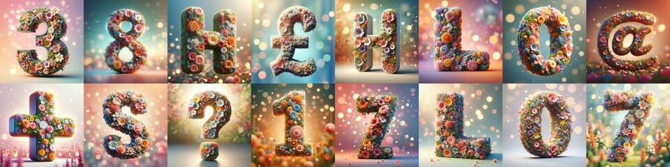 Spring flowers 3D Lettering Typeface. AI generated illustration