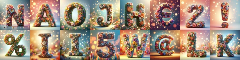 Spring flowers 3D Lettering Typeface. AI generated illustration