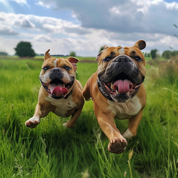 Adorable Young White English Bulldogs, Showcasing a Purebred Pedigree, Brown and Funny, with a Cute and Funny Expression, Perfectly Capturing This Beloved Canine Breed
