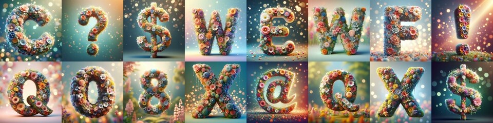 Spring flowers 3D Lettering Typeface. AI generated illustration