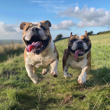 Adorable Young White English Bulldog s, Showcasing a Purebred Pedigree, Brown and Funny, with a Cute and Funny Expression, Perfectly Capturing This Beloved Canine Breed