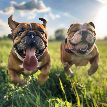 Adorable Young White English Bulldog s, Showcasing a Purebred Pedigree, Brown and Funny, with a Cute and Funny Expression, Perfectly Capturing This Beloved Canine Breed