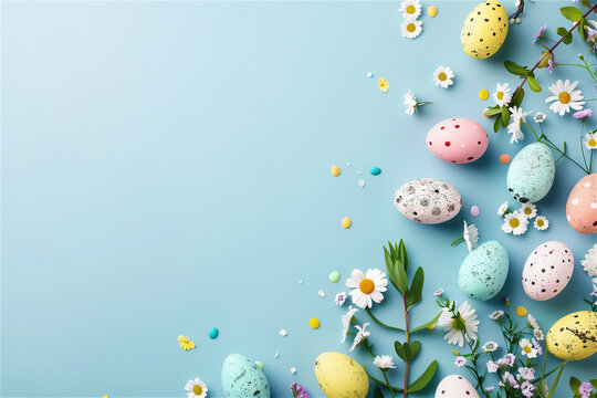 Colorful Easter background full of decorated eggs on copy space