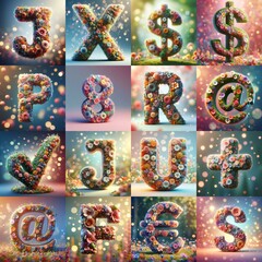 Spring flowers 3D Lettering Typeface. AI generated illustration