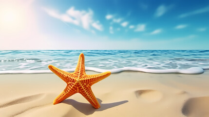 Vacation in tropical resort, sea shells and starfish background