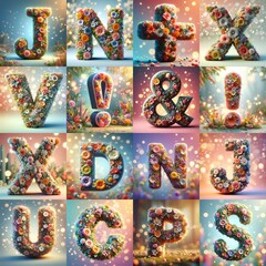 Naklejka premium Spring flowers 3D Lettering Typeface. AI generated illustration