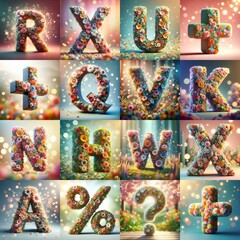 Naklejka premium Spring flowers 3D Lettering Typeface. AI generated illustration