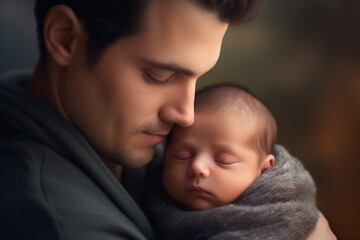 young father with baby on hand, tenderness, father's love