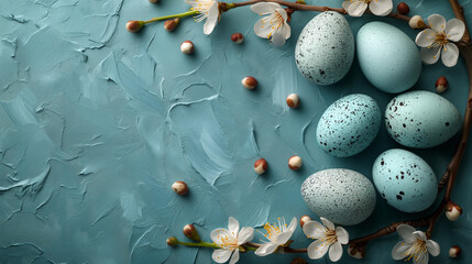 Floral, nature, flowers, egg decoration on beautiful background, with copy space.