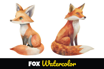 cute fox watercolour vector illustration