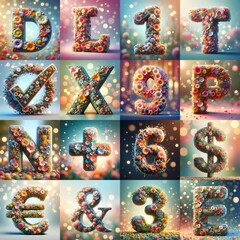 Spring flowers 3D Lettering Typeface. AI generated illustration