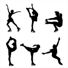 Silhouettes of figure skaters on a transparent background