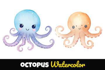 cute octopus watercolor illustration design © Finkha