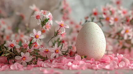 Obraz na płótnie Canvas Floral, nature, flowers, egg decoration, beautiful background, copy space.