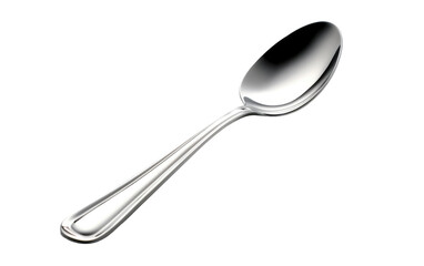 A detailed view of a silver spoon placed on a plain white background. on White or PNG Transparent Background.