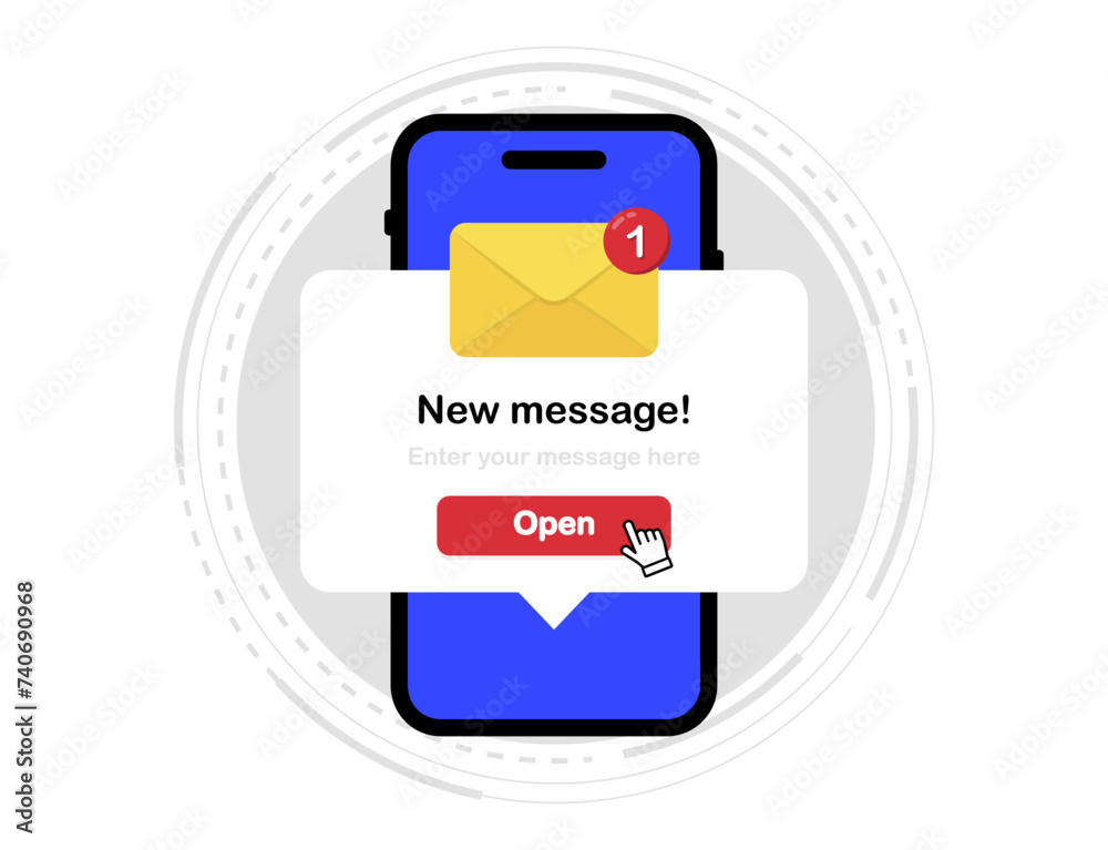 Fototapete new message notification on the smartphone screen. unread email notification. phone with unread emai