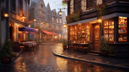 Cozy street with tables of cafe and restaurants, Architecture, and landmarks