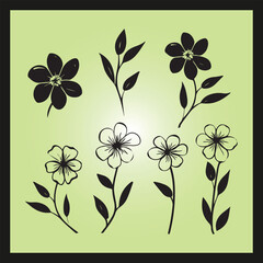 Jasmine flower silhouette set Clipart on a hex color background