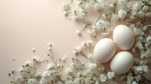 Floral, nature, flowers, egg decoration on beautiful frame background, with copy space.