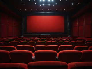 Cinema with lagde screen and red seats