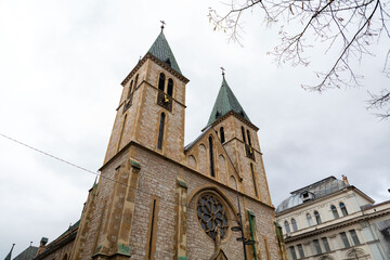 Fototapeta premium The Sacred Heart Cathedral is a Catholic church in Sarajevo, Bosnia and Herzegovina
