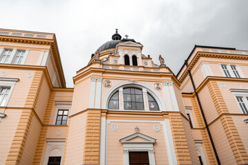 Fototapeta na wymiar Exterior facade view of the Cyril and Methodius Church in Sarajevo, Bosnia and Herzegovina
